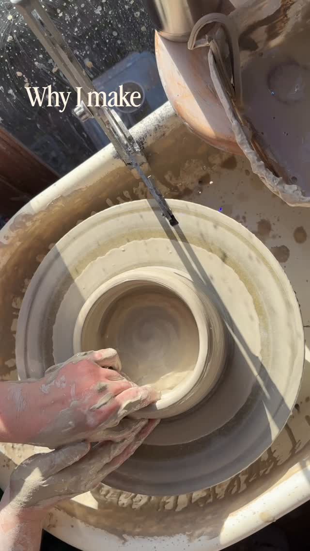 #marchmeetthemaker why I make
there’s something about clay on a wheel that demands your complete attention. When I throw, everything else gets quieter. That was the hook that caught me and kept me working with clay.
Increasingly, also, I make to find out what surprising things will happen in the kiln. Glazing is enchantment - blues bleed into lavender, pinks fade to sage, white froths over yellow. Every pot comes out differently.
#jenmakespots #whyimake #maker #throwingclay