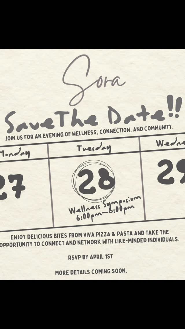 Calling all wellness pros and the amazing humans who support this space.
If you are an instructor, trainer, coach, creative, realtor, photographer, videographer, or anyone working alongside the wellness community, this evening is for you.
Join us April 28 from 6 to 8 pm for the Sora Wellness Symposium. An opportunity to step out of the silo and into a room full of people who truly get it.
Think meaningful conversations, future collaborations, referrals,and plenty of delicious bites from Viva Pizza Pasta.
Let’s munch and mingle the night away while building connections that support and grow our wellness community.
RSVP by April 1. Click the link in the bio to save your spot.
#wellnesscommunity
#wellnessnetwork
#wellnessevent
#sorawellbar
#torontowellnesscommunity
