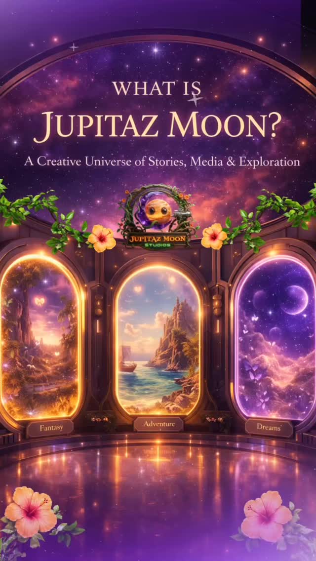 What exactly is Jupitaz Moon? 🌙✨
Somewhere beyond the ordinary sky, drifting gently through violet nebulae and constellations of quiet light, there exists a moon station known to wandering dreamers and curious explorers. 🌌
Travellers do not arrive by rocket or map, but by imagination.
Within its glowing halls stand three great gateways, each opening to a different realm of wonder…
🌿 Fantasy: Step through and the air shimmers with enchantment. Ancient trees stretch toward golden skies, hidden paths wind through luminous valleys, and delicate butterflies drift through the forest like living fragments of starlight. 🦋✨
⛵ Adventure: Beyond this archway waits the call of distant horizons. Sunlit seas kiss rugged cliffs, ships gather wind in their sails, and every shoreline whispers of journeys yet to be written. 🌅🌊
💫 Dreams: Here the universe grows wide and mysterious. Planets glow softly in endless space, constellations bloom like celestial gardens, and imagination travels farther than any starship ever could. 🌠
This is Jupitaz Moon: a creative universe of stories, media, and exploration where every visitor becomes a traveller of new worlds.
The station doors are open. 🚀
Begin your exploration
🌙 www.jupitazmoon.com
#JupitazMoon #DreamExploration #FantasyWorldbuilding #CreativeUniverse #ExploreMore