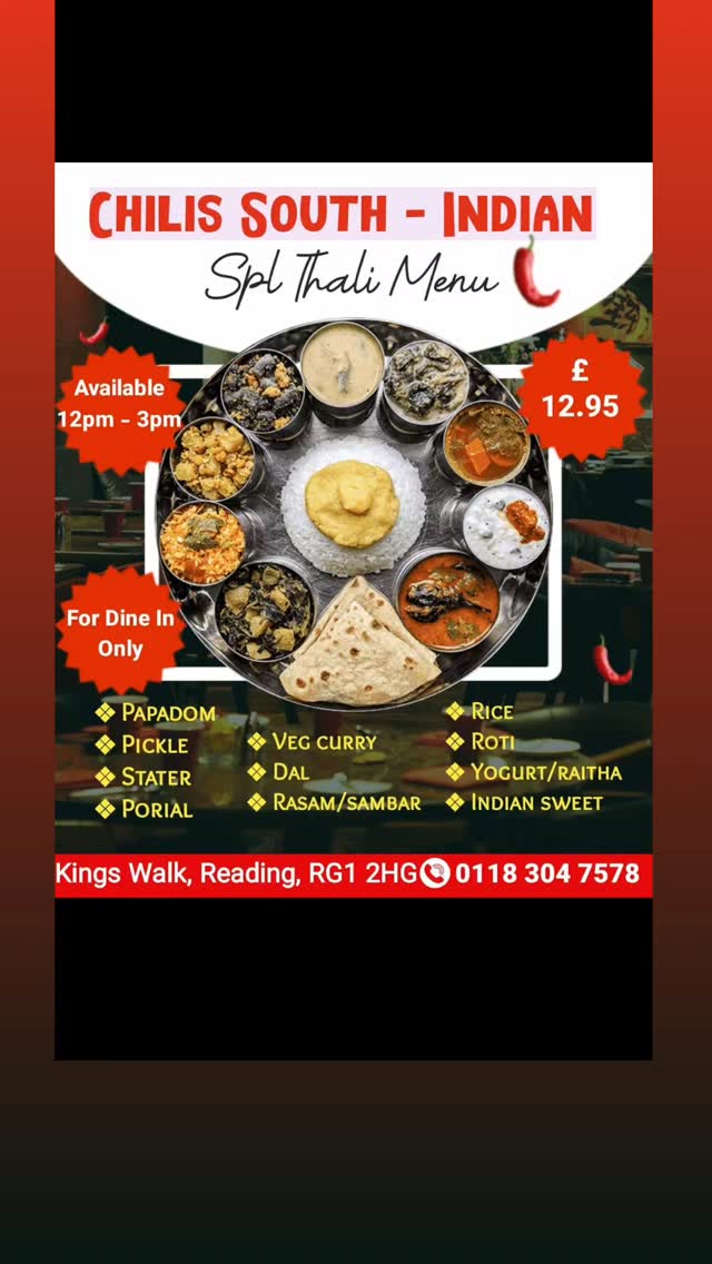 Why settle for one dish when you can have them all? 🥘🔥
Our Grand Thali is officially here! A colorful spread of vibrant curries, crispy snacks, fluffy rice, and warm breads. It’s a feast fit for royalty, right here in the READING..