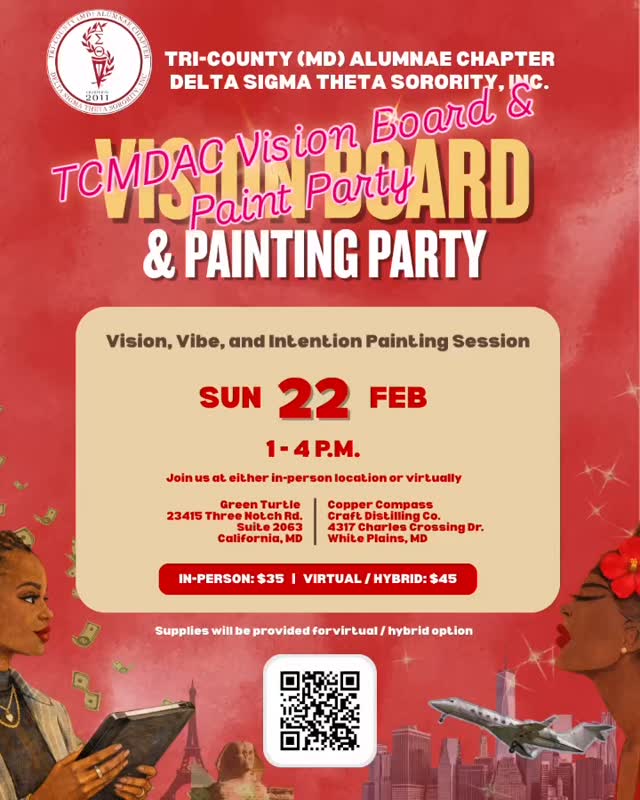 On Feb 22, the Physical & Mental health committee hosted the ladies of Tri-County (MD) Alumnae Chapter for a Vision, Vibe, and Intention Painting Session!