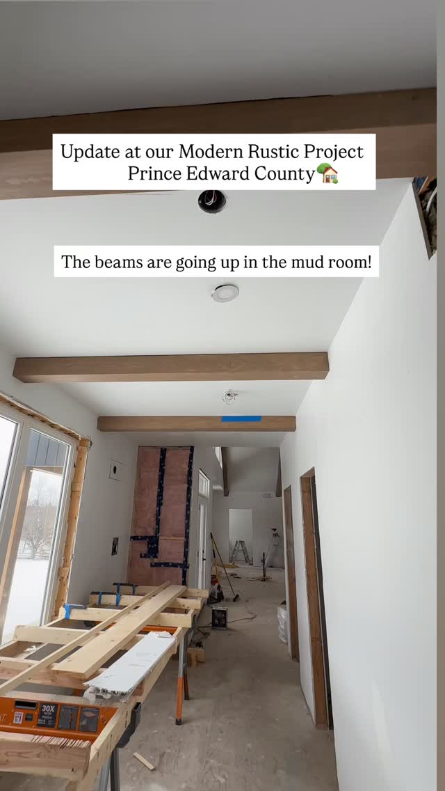 Modern Rustic Retreat Update 🏡
The project is really coming along and the beams are going up! The team from @aawdesignbuildltd has been very busy building the beams for the vaulted ceilings and the mudroom hallway and they are looking so good! The wood is really going to warm this place up!
Downstairs in the huge walkout basement the drywall is done and painting will be starting this week. #beams #homerenovation #princeedwardcounty #realestate #movingtothecountry countryliving modern rustic