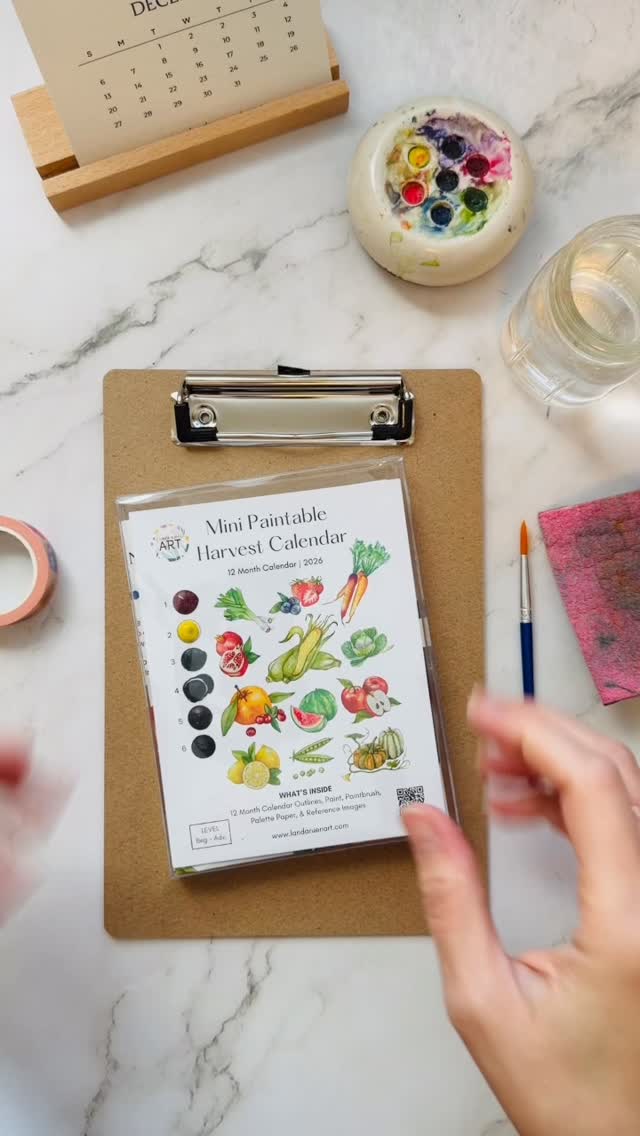 Ooof, this is very late but no better time to start than TODAY ☀️
This is the mini paintable calendar watercolor kits that I launched in November.
The goal was to create something relaxing, useful, and something to that develop a consistent painting habit.
Each month is a fruit or veggie that is in season that month (not exactly what’s in season in every region but I did my best 🤗).
In the next video I’ll be FINALLY painting my march calendar. 😆
I’ll have the 2027 harvest calendar kit available this summer so you can get a heads start with painting. 🫶
Happy painting everyone!
#watercolorkit #watercolor #landaruenartshop #landaruenart #watercolordaily