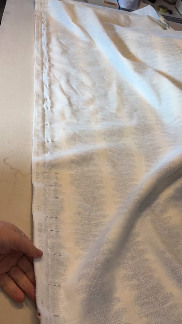 Unveiling a pattern match where the face fabric needs joining for a wide #romanblind. #curtainmakercornwall #romanblinds #patternmatching #sewingskill