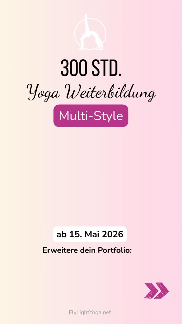 Es ist endlich soweit: Aufgrund der hohen Nachfrage startet am 15. Mai die von Euch langersehnte 300 Std. Yoga Weiterbildung Multi-Style! 🥳
Vertiefe dein Wissen in
💡Philosophie & Anatomie
💡Kreative Klassenplanung
💡Lehrerstimme & Cueing Technik
💡Meditation & Pranayama
Erweitere dein Portfolio mit diesen Yogastilen
🧘♀️Vinyasa Flow & Aerial Yoga
🧘♀️Yin Yoga & Yoga Nidra
🧘♀️Restorative & Somatic Yoga
🧘♀️Yoga für Kinder & Schwangere
Werder zur Yoga Expertin
🤓Asanas für Fortgeschrittene
🤓Hands On Assists & Adjusts
🤓Business & Marketing
🤓Online Unterrichten
Lerne Online wann und wo du willst!
👍Umfangreiches E-learning
👍9 Live Call Wochenenden: Mai - Dezember 2026
👍12 Monate (40 Wochen) Live Support: 4 Std. pro Woche
Yoga Alliance Zertifiziert 🥇
Schnapp dir den Super Early Bird + Bonus
-> Kommentiere: Warteliste 300
