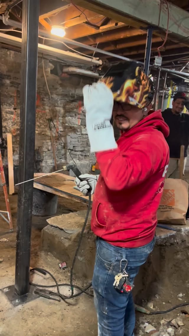 Structural steel posts install in Toronto. These steel posts carry the weight of a three-storey house! Proper foundations, proper design and proper structures make home transformations possible! Get your quote today! 416-318-7110. #renovation #welding #toronto #contractor #construction