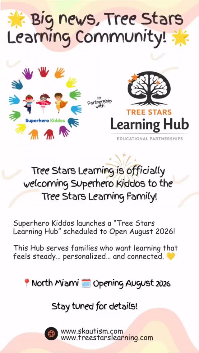 🌳✨ A New Tree Stars Learning Hub Is Coming! ✨🌳
When we first created the Tree Stars Learning Hub, the vision was simple:
empower passionate educators and community leaders to bring personalized learning environments to more families.
Today, that vision continues to grow. 💛
We’re excited to announce that Superhero Kiddos is officially launching a Tree Stars Learning Hub through our educational partnership.
Originally founded as a behavioral support company serving incredible families, Superhero Kiddos is now expanding their impact by bringing educational access directly to the children and families they already support.
This is exactly what the Tree Stars Learning Hub model was designed for — helping mission-driven leaders expand their impact while providing families with learning environments that feel:
✨ Personalized
✨ Supportive
✨ Connected
📍 North Miami
📅 Opening August 2026
This new location will be led by the amazing team at Superhero Kiddos, and we are so proud to welcome them into the Tree Stars Learning family.
The future of education isn’t one-size-fits-all.
It’s collaborative, community-driven, and built around children.
And this is just the beginning. 🌱
🔗 www.skautism.com
🔗 www.treestarslearning.com
#TreeStarsLearning #TreeStarsLearningHub #MicroschoolMovement #EducationInnovation EducationEntrepreneur
