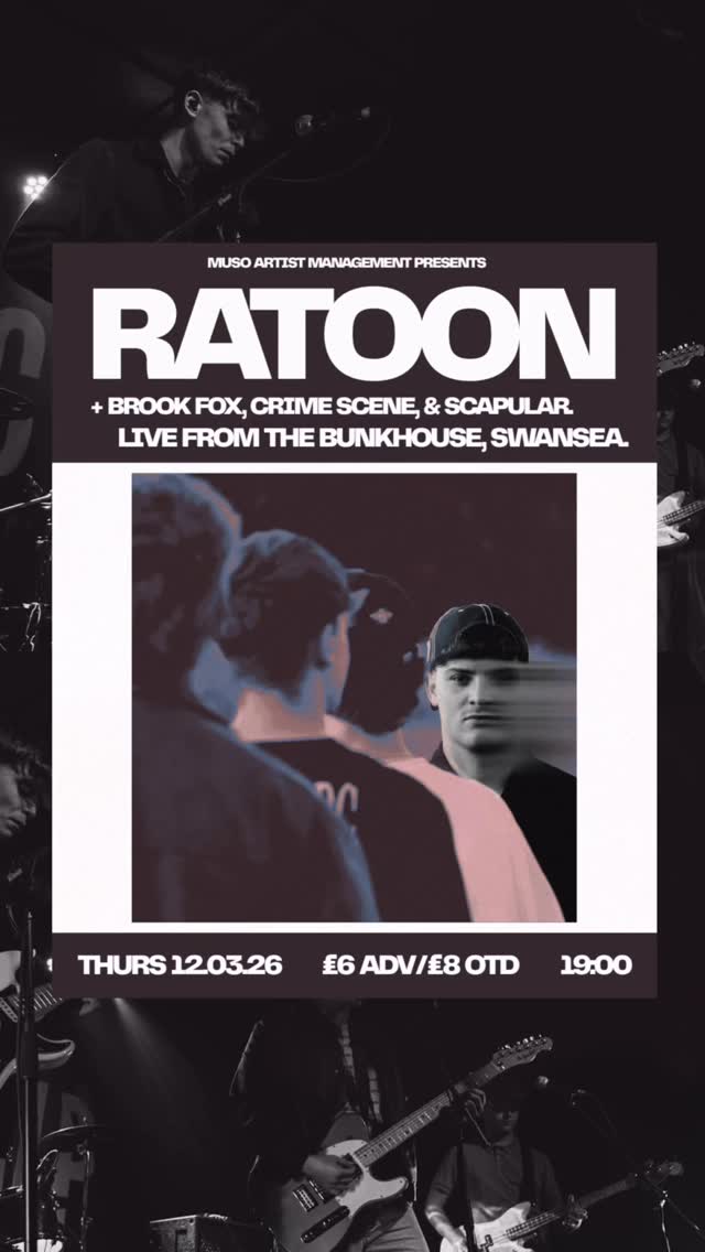 TONIGHT: 𝗥𝗔𝗧𝗢𝗢𝗡!
The high-energy, indie-rock rising stars return to headline! 🔥
After a busy 2025, the Welsh 4-piece are back with new music and their signature catchy, 2000’s influenced indie-rock.
@ratoonband are joined by special guests:
• BROOK FOX - Indie pop-rock (SW Wales) @brookfoxmusic
• CRIME SCENE - Indie-rock (S Wales) @crimesceneband1
• SCAPULAR - Indie-rock (Cardiff) @scapular.band
🕕 Doors 18.00
GET TICKETS ➤ thebunkhouseswansea.com / Link in Bio