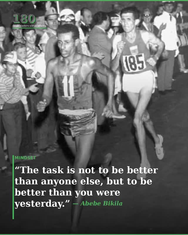 In the mid-1950s, before he was even a known athlete, Bikila ran 20km from the hills of Sululta to Addis Ababa and back every single day. Under Swedish coach Onni Niskanen, he was put on a diet of interval sessions and twice-weekly two-hour runs in the hills and mountains outside Addis Ababa — all at altitude above 6,000 feet. A typical training week included a 50km long run, stadium track repeats (5×400m, 10×800m, 5×1000m), hill repeats, and multiple medium-speed road runs totalling well over 100 miles per week.
Accomplishments:
∙ Gold medal, Marathon — 1960 Rome Olympics, running barefoot in a world record 2:15:16 — the first Ethiopian and first Black African Olympic gold medalist
∙ Gold medal, Marathon — 1964 Tokyo Olympics in 2:12:11, becoming the first athlete ever to win back-to-back Olympic marathon titles — just 40 days after an appendectomy
∙ Won the gold medal and silver medal at the 1961 Pan American-style games, and victories at marathons in Athens, Osaka, and Košice in 1961
∙ Competed in 16 marathons total, winning 13 of them
∙ Pioneered East African dominance in long-distance running, inspiring generations including Haile Gebrselassie, Paul Tergat, and Kenenisa Bekele
∙ After being paralysed in a 1969 car accident, competed in archery and wheelchair racing at the 1970 Stoke Mandeville Games — a forerunner of the Paralympic Games
#running #getafterit #runningmotivation #endurance #marathontraining