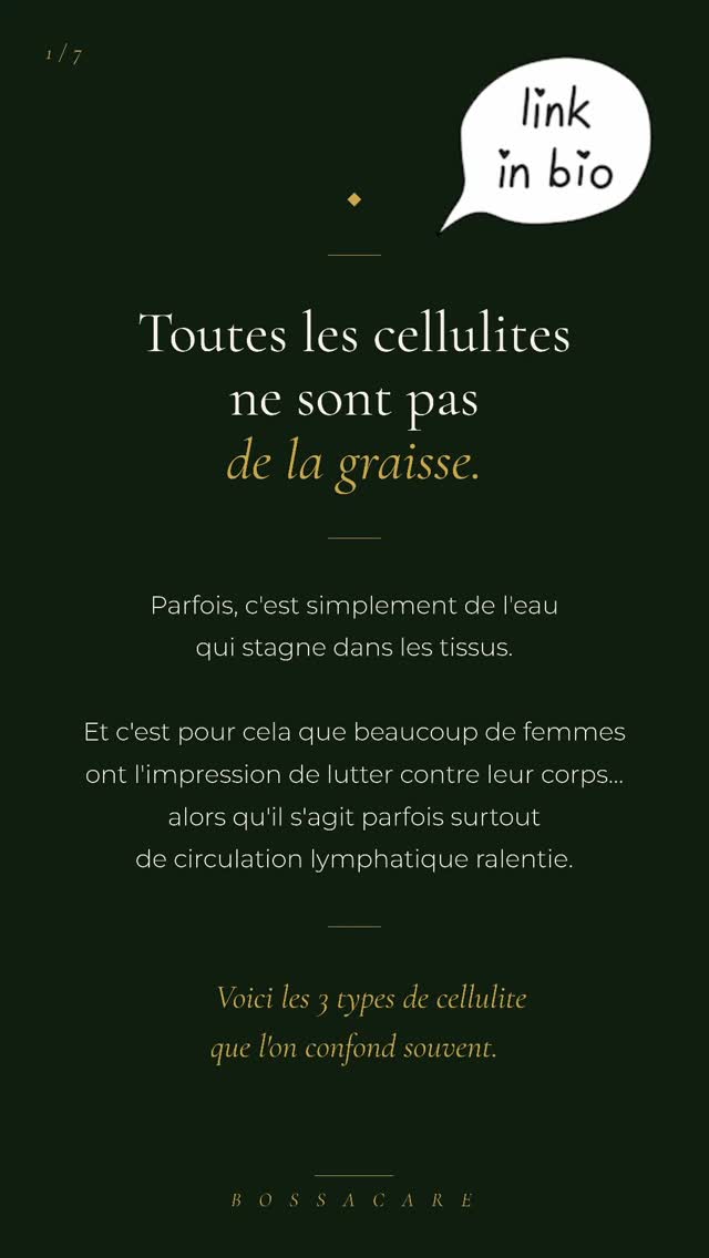 Beaucoup de femmes pensent avoir de la cellulite…
alors qu’il s’agit parfois surtout de rétention d’eau dans les tissus.
La cellulite peut être :
• aqueuse
• adipeuse
• fibreuse
Et souvent, c’est un mélange des trois.
Comprendre son corps permet déjà de mieux l’accompagner.
🌿 Chez BossaCare, chaque soin vise à relancer la circulation lymphatique avec douceur.
#drainagelymphatique
#retentiondeau
#cellulite
#bienetreaufeminin
#circulationlymphatique
jambeslegeres