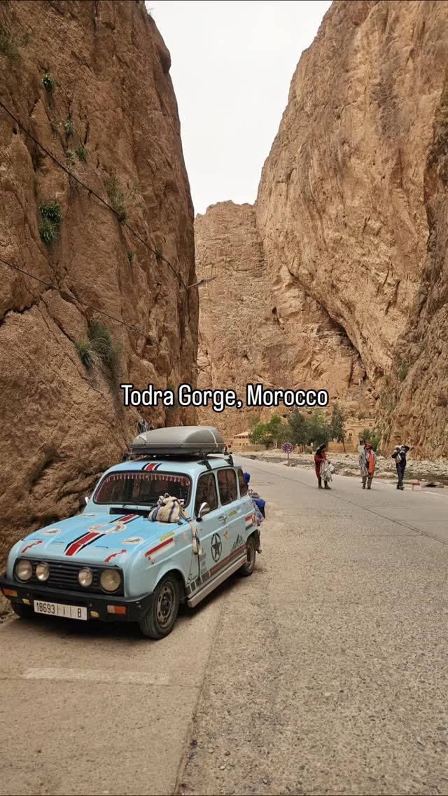 As Morocco is on the northwest corner of Africa, the Atlas Mountains were formed as the tectonic plates crashed together, creating massive rock structures 400 Million years ago. The Todra Gorge was then later carved by erosion from the Todra River, creating these rounded rock formations. It's hard to grasp that these rocks are 1,300 feet tall until you look at how small the rock climbers are on the face of the Gorge. A beautiful stop in our journey through Morocco!
#todragorge #travelmorocco #todragorges