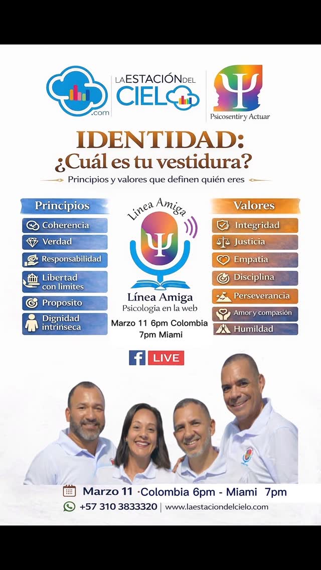 📣📣📣Atención!!!
Hoy es miércoles de psicosentiryactuar y la estación del cielo 🎤🎙🎧🎛 para dar continuidad con temas relacionados con la familia, identidad y decostrucción del hogar.🤓🧐🤔
Te esperos a partir de las 6pm Colombia 7pm Miami a través de la www.estaciondelcielo.com y en la fanpage de la estación del cielo en Facebook📣📣📣📣
Recuerda @psicosentiryactuar te acompaña en tu proceso personal 👉 😉 ✔ ✅
#psicologiaclinica #actuar #sentir #emisoravirtual #laestaciondelcielo