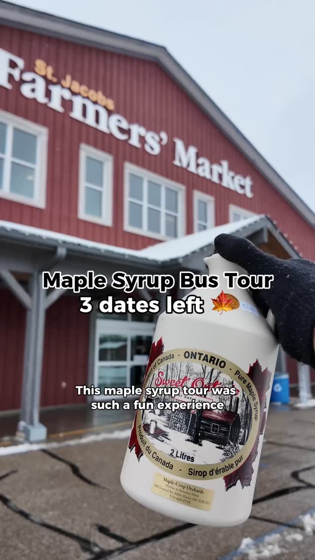 Only 3 Saturdays Left of this Maple Syrup Tour 🍁
The Country Sugar Bush Tour by Elmira Wagon Rides starts at the St. Jacobs Farmers’ Market inside the Mennonite Story.
Hop on a scenic bus ride through the beautiful farmland of Woolwich Township and visit a working maple syrup farm to see the whole process. From tapping the trees and collecting the sap to boiling it down into that delicious maple syrup we all love.
The experience is about two hours but there are only 3 dates left (maple season is short!). Tours run Saturdays at 10:30 am and 1:15 pm, and you can easily make a full day of it by exploring the market before or after.
Tickets are $49.95 for adults and $39.95 for kids and can be purchased on elmirawagonrides.com (link in bio)
Don't sleep on maple season and enjoy this unique experience while you can. 🍁
