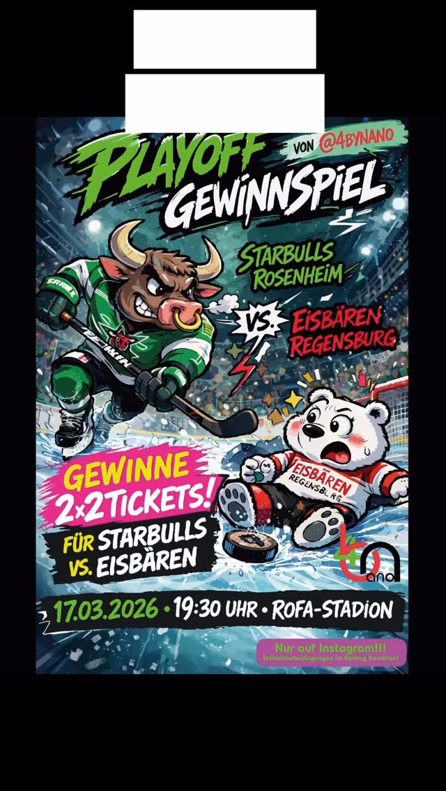 Das Gewinnspiel für das Playoff-Spiel der Starbulls Rosenheim gegen die Eisbären Regensburg ist beendet – und die Glücksfee hat entschieden! 🎉
Die beiden Tickets für das Spiel am 17.03.2026 um 19:30 Uhr sind:
Herzlichen Glückwunsch an @urmelicious_swantje und @bettina.heller.98 🏒🎟️
Bitte meldet euch per DM bei @4bynano - damit wir die Übergabe der Tickets in Bruckmühl / Heufeld organisieren können.
Vielen Dank an alle, die mitgemacht haben! 💚
Und für alle anderen gilt: Daumen drücken für die Starbulls! 🐂🔥
#Playoffs #StarbullsRosenheim #EishockeyLiebe #4bynano #designmitherz