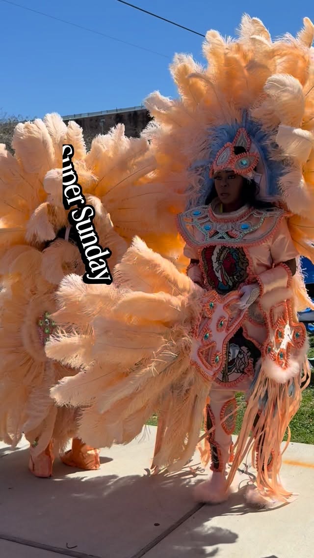 SUPER SUNDAY 🪶🦚
-
Today, March 15th, both the uptown and downtown Super Sunday’s are happening! Pro-tip: bring cash and check out the vendors around the route. Also, be respectful out there folx especially if this isn’t your culture ✨
-
HISTORY MOMENT: Black Masking Indians are a New Orleans subculture honoring Native Americans for protecting runaway enslaved Africans. Originating in the 19th-century Black community, they mask in intricately beaded/feathered suits to perform, sing, and march on Mardi Gras and Super Sunday. Historically, this offered a way for Black residents to celebrate during segregation.
#supersunday #blackmaskingindians #mardigrasindians