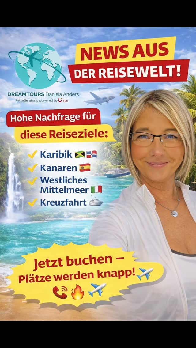 🌍✈️ 𝗡𝗘𝗪𝗦 𝗔𝗨𝗦 𝗗𝗘𝗥 𝗥𝗘𝗜𝗦𝗘𝗪𝗘𝗟𝗧 – 𝗘𝘂𝗿𝗲 𝗥𝗲𝗶𝘀𝗲𝗯𝗲𝗿𝗮𝘁𝗲𝗿𝗶𝗻 𝗗𝗮𝗻𝗶𝗲𝗹𝗮 𝗶𝗻𝗳𝗼𝗿𝗺𝗶𝗲𝗿𝘁!
Die Reisesaison 2026 nimmt richtig Fahrt auf – und es gibt spannende Entwicklungen in der Touristik! 🌴☀️
✈️ 𝗠𝗲𝗵𝗿 𝗙𝗹𝘂𝗴𝗸𝗮𝗽𝗮𝘇𝗶𝘁ä𝘁𝗲𝗻
Viele Airlines erweitern aktuell ihre Flugpläne. Neue Verbindungen und zusätzliche Sitzplätze sorgen dafür, dass beliebte Urlaubsregionen wieder besser erreichbar sind. Besonders Richtung Südeuropa und Mittelmeer werden mehr Kapazitäten eingesetzt.
🌊 𝗡𝗮𝗰𝗵𝗳𝗿𝗮𝗴𝗲 𝘃𝗲𝗿𝘀𝗰𝗵𝗶𝗲𝗯𝘁 𝘀𝗶𝗰𝗵
Aktuell sehen wir eine deutliche Verschiebung der Buchungsnachfrage in das westliche Mittelmeer. Ziele wie Spanien, Balearen, Kanaren und Italien stehen momentan besonders hoch im Kurs. 🇪🇸🇮🇹
💰 𝗥𝗲𝗶𝘀𝗲𝗽𝗿𝗲𝗶𝘀𝗲 – 𝗸𝗲𝗶𝗻𝗲 𝗠𝗮𝘀𝘀𝗶𝘃𝗲𝗻 𝗣𝗿𝗲𝗶𝘀𝗳ä𝗹𝗹𝗲 𝗲𝗿𝘄𝗮𝗿𝘁𝗲𝘁
Viele Urlauber hoffen aktuell auf stark sinkende Preise, z. B. für Reisen in die Türkei. Branchenexperten gehen jedoch nicht davon aus, dass die Preise massiv fallen werden. Nachfrage und begrenzte Kapazitäten stabilisieren den Markt. 📈
🛡️ 𝗙𝗹𝗲𝘅𝗼𝗽𝘁𝗶𝗼𝗻 – 𝗺𝗲𝗵𝗿 𝗦𝗶𝗰𝗵𝗲𝗿𝗵𝗲𝗶𝘁 𝗯𝗲𝗶 𝗱𝗲𝗿 𝗥𝗲𝗶𝘀𝗲𝗯𝘂𝗰𝗵𝘂𝗻𝗴
Eine Flexoption kann eine sehr sinnvolle Absicherung sein. Damit lassen sich Reisen häufig kostenfrei umbuchen oder anpassen, falls sich Pläne ändern. Gerade in unsicheren Zeiten eine beruhigende Option. ✔️
📑 𝗣𝗮𝘂𝘀𝗰𝗵𝗮𝗹𝗿𝗲𝗶𝘀𝗲 𝘃𝘀. 𝗕𝗮𝘂𝘀𝘁𝗲𝗶𝗻𝗿𝗲𝗶𝘀𝗲
Viele wissen nicht:
Zwischen Pauschalreisen und Bausteinreisen gibt es deutliche Unterschiede.
✔️ Pauschalreisegäste profitieren von umfangreichen gesetzlichen Schutzrechten (z. B. bei Flugänderungen oder Problemen vor Ort).
✔️ Bausteinreisen bieten mehr Flexibilität, aber meist weniger rechtliche Absicherung, da einzelne Leistungen separat gebucht werden.
👉 Deshalb lohnt es sich immer, vor der Buchung genau zu prüfen, welche Reiseart am besten zu euren Bedürfnissen passt.
🌴 Mein Tipp:
Wer früh bucht, hat aktuell noch die beste Auswahl bei beliebten Zielen im westlichen Mittelmeer, auf den Kanaren oder bei Kreuzfahrten.
#reisewelt #travelnews #urlaub2026 #reiseberatung #dreamtours danielaanders pauschalrei