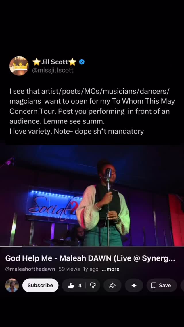 It would be a dream to open for @missjillscott in Nashville on June 5th 🤍 so I need yall to tag her too! #maleahdawn #livemusic #rnb #mississippi