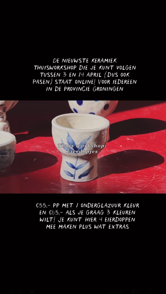 Lekker kleien aan je eigen tafel tijdens Pasen? Kan gewoon! Ik bezorg het pakket en haal je werk weer op, zodat je lekker op je eigen tempo aan de slag kunt. Alle info kun je vinden in de link in mijn bio! 🐣
Meedoen met een groepje van 4 of meer? Stuur een berichtje en dan krijg je 15% kortings! ✌️☀️
Music by Epidemic Sound - Little Kid, Johannes Bornlof
#groningen #crookedgarden #creatieveworkshop #keramiek #klei