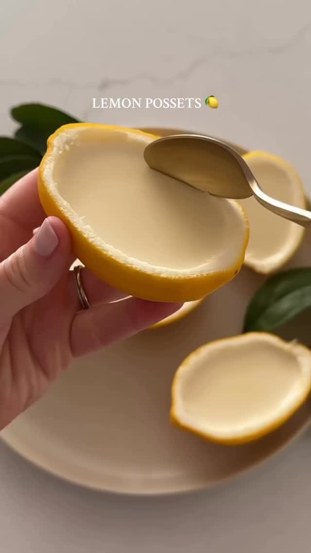🍋these Lemon Possets are so yummy and so easy to make. You can make them with or without a brûlée top!
INGREDIENTS:
- 8 lemons, halved long ways with pulp scooped out
- 16 ounces heavy cream (2 cups)
- 2/3 - 3/4 cup granulated sugar (depending on how sweet you want it)
- Zest from 1 lemon
- 8 tablespoons lemon juice
DIRECTIONS:
1. In a small saucepan, bring cream and sugar to boil over a medium-high heat, stirring until sugar dissolves. Reduce heat to medium, and boil 3 minutes, stirring constantly, adjusting heat as needed to prevent mixture from boiling over. Remove from heat.
2. Stir in lemon juice and zest and let sit for 5 minutes to cool.
3. Pour the mixture into the halved lemons.
Place them on a cutting board or a cupcake pan and place them in the fridge to chill, at least 3 hours.
4. To brülée them, add a teaspoon of sugar to the top in an even layer. With a kitchen blow torch, caramelize the top. Serve immediately.
Remix @alessandrabrontsema
#lemondessert #easydessert #essyrecipe