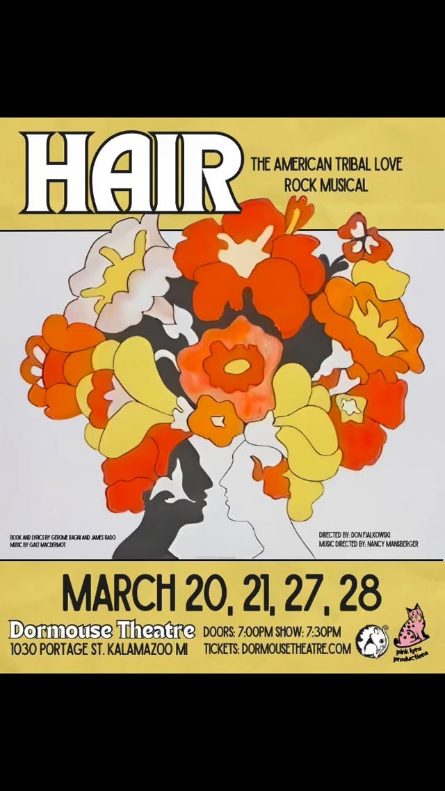 Special thanks to @gobonussaves for the graffiti backdrop ❤️❤️❤️ HAIR open March 20th. Tickets at dormousetheatre.com
#dormousetheatre #kalamazoo #rockmusical