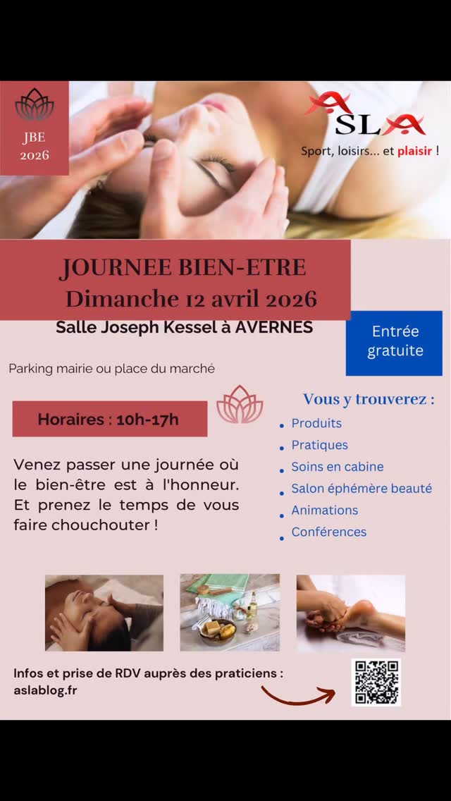 ✨ Et si vous vous offriez une vraie pause bien-être ? ✨
Le dimanche 12 avril 2026, venez découvrir la Journée Bien-Être à Avernes 🌿
💆♀️ Massages et soins
🌸 Pratiques bien-être
🛍 Produits naturels
🎤 Animations & conférences
📍 Salle Joseph Kessel – Avernes
🕙 10h à 17h
🎟 Entrée gratuite
⚠️ Bonne nouvelle : vous pouvez déjà réserver vos soins et consultations avec les praticiens présents sur place !
👉 Prenez votre RDV dès maintenant sur : aslablog.fr
Venez passer une journée pour vous détendre, découvrir et prendre soin de vous 💫
#SalonBienEtre #JourneeBienEtre #Avernes #ValDOise #BienEtre95
