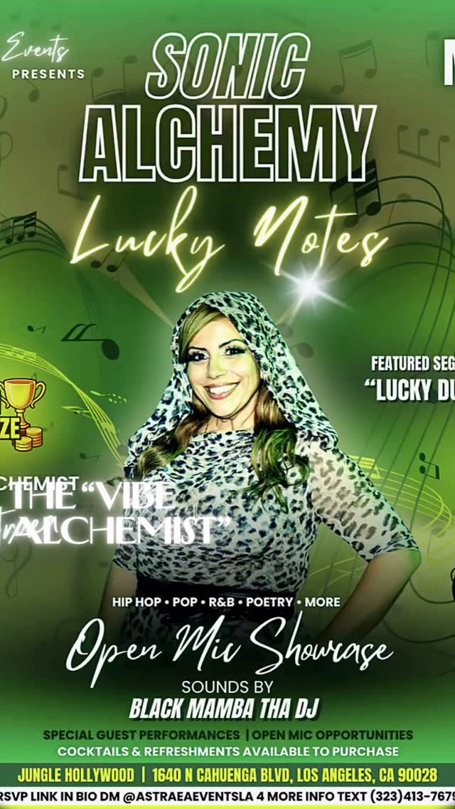 ⚡️ Three frequencies. One woman. ✨
✨The Vibe Alchemist.
✨The Poet.
✨The Woman. @00x.astraea
When spoken word meets the right energy, something shifts.
A glimpse into the world we’re building through sound, poetry, and connection.
If this resonates… be in the room.
✨ Sonic Alchemy: Lucky Notes📍 Jungle Hollywood – Hollywood🗓 March 18 | 6–9:30 PM
Music. Energy. Real moments.
🎟 Ticket link in bio
#Astraea✨ #SonicAlchemy #HollywoodNights #SpokenWord #CreativeEntrepreneur