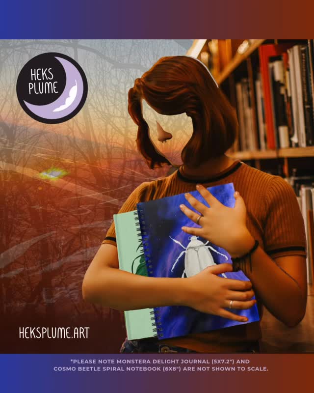 Not the actual size, they are stock photos in a collage after all. These are hard times and I hope to be able to pay fair wages to models some day.
If you want to help support that, I’m so excited. Regardless if it’s with me or not.
Anyways, get your journals/sketchbook here and support an artist that’s been laid off multiple times and one of her previous jobs was taken over by ai and they no longer even have an art department.
Here we are! Get your 5x7.2” Monstera Delight journal, your (hold please…I need to look it up and it will be here momentarily if my ADHD doesn’t interrupt me into a tangent) Cosmo Beetle Spiral Notebook 6x8”? Check the image, that’s right.
#notebook #journal #noai #beetle #monstera