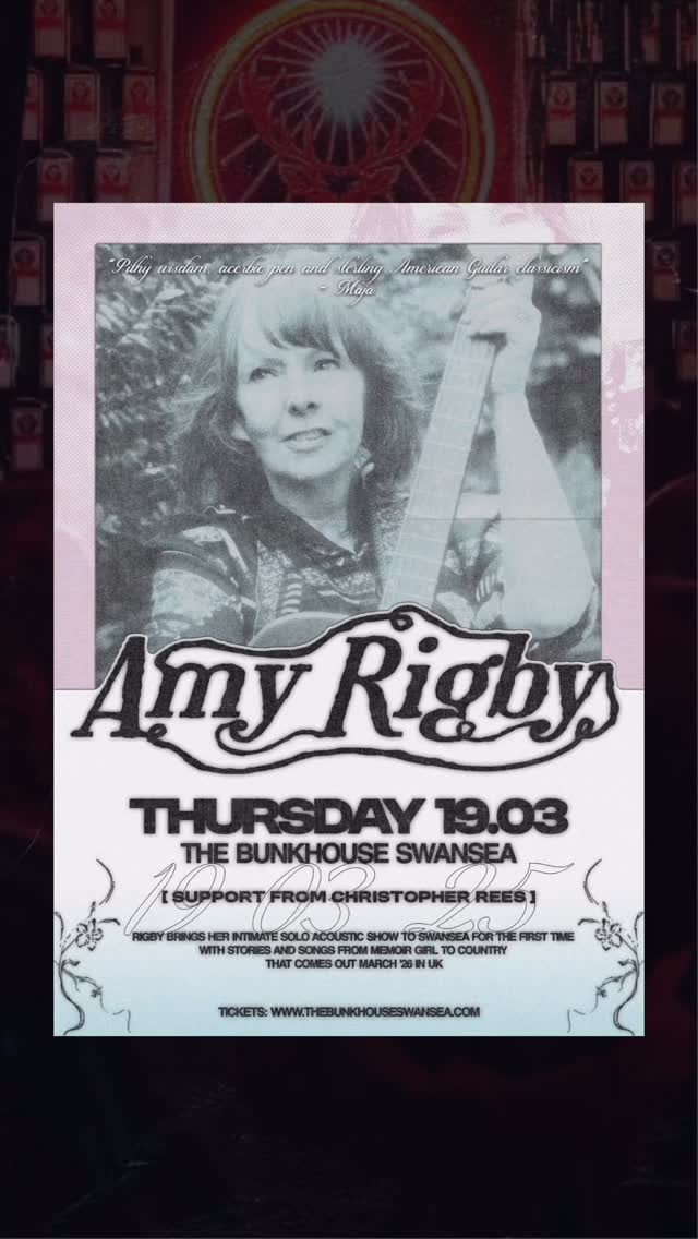 THURSDAY: AอMอYอ อRอIอGอBอYอ
We welcome the USAโs cult indie artist to Swansea!โก
@amymrigby combines the insight and humour of country and folk songwriting with classic rock craftsmanship and DIY punk spirit.
Tomorrow, she joins us on her UK tour of stories and songs in celebration of new memoir โGirl to Countryโ.
โAmericana meets Garage Psych with a feminine touch....an absolute masterpieceโ - Louder Than War
โPithy wisdom, acerbic pen and sterling American guitar classicismโ - MOJO
With special guest:
โข CHRISTOPHER REES - Welsh Music Award winning singer-songwriter @christopherreesredeye
๐ Doors 18.00
GET TICKETS โค thebunkhouseswansea.com / Link in Bio