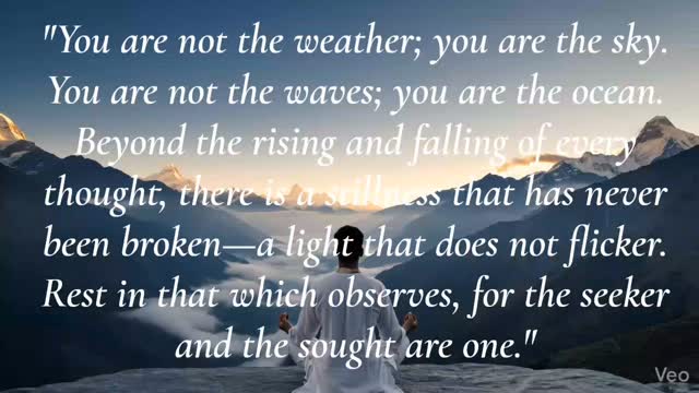 In a world of constant movement, there is an invitation to stillness.
This video takes you beyond the noise of daily life and into the expansive silence of the Witness Consciousness (Sakshi), a cornerstone of Advaita Vedanta.
We are so often swept away by the current of our thoughts, identifying with every emotion and event like it is who we are. Advaita asks us to pause. To observe. To realize that the one watching the waves cannot be the waves.
It is paired with a quote about recognizing your true nature: that endless, unchanging sky that exists behind the temporary weather of the mind.
May this film remind you that true peace is not the absence of storm; it is the realization that you are the vastness that contains it. ✨
#Advaita #AdvaitaVedanta #NonDuality #TheWitness #Mindfulness Stillness Consciousness Zen InnerPeace Meditation SpiritualAwakening YouAreTheSky SilentWitness