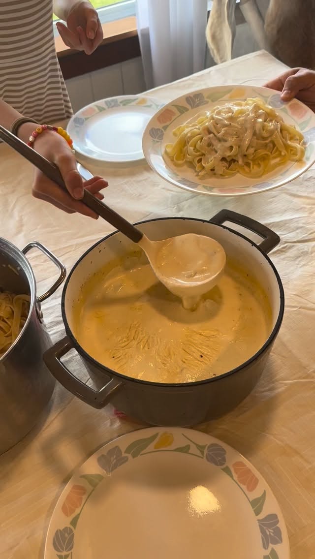 Pasta Sundays feel like home even when moving and renovating .. The fixer upper-ing part of our little fixer upper house is slow going . But having a working kitchen sink with running water has been a wonderful milestone! The kids were amazing at filling jugs of water and getting creative with washing dishes our first month here. I’m amazed by their resilience and how capable they are. #littlekitchenbigtable #pastasunday #pasta #family #familydinner
