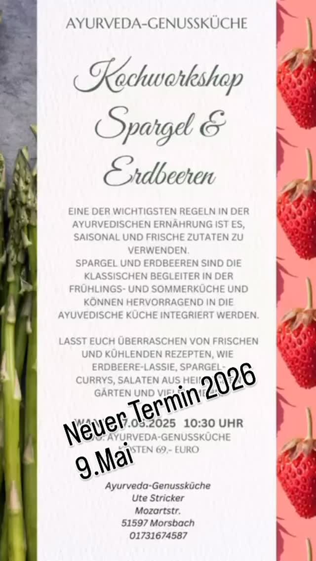 Spargel einmal anders 🌟
Spargel und vieles mehr kochen wir am 09.5.2036🌸🌼🌸
#ayurveda #gesundeernährung #spargel #spargelzeit #gesundundlecker