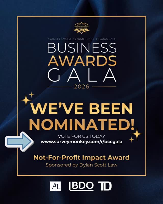 We have exciting news! 😁
Thanks to kind folks in our community, we’ve been nominated for a Bracebridge Chamber of Commerce 2026 Business Awards – Not For Profit Impact Award.
We always feel so honoured when people recognize the work we’re doing in the community. Our community is WHY we can continue to support young people with their mental health. With every nomination, shout-out, like, reshare, donation, and offer to help…your support keeps us going!
We’re doing this together, and we wouldn’t have it any other way.
If you’d like to vote for us, head to the link in our bio.