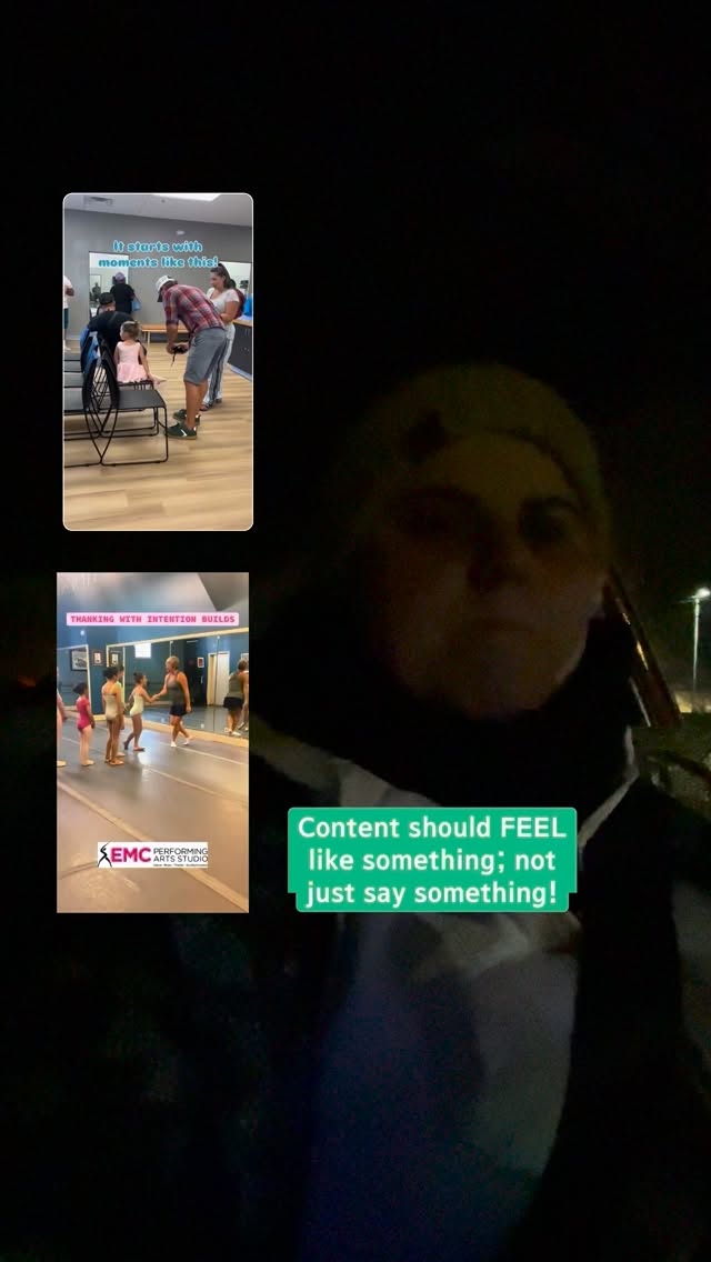 Families donāt connect to perfectly worded captions.
They connect to moments.
The way a teacher kneels down to meet a dancer at their level.
The way confidence builds over time.
The way a studio feels when you walk into it.
Thatās what makes someone think:
āThis is where my kid belongs.ā
or
āI want to be in that room.ā
The clips in this reel?
They didnāt perform well because of trends or timing.
They performed well because they captured something real.
Something human.
Something intentional.
Something that reflects the culture inside the studio.
Thatās the difference between posting content and communicating your culture & vibe.
⨠If youāre a studio owner trying to figure out how to show what makes your space different, this is the kind of work I do with my BizMates (my 1:1 clients).
Send me a DM and letās chat!