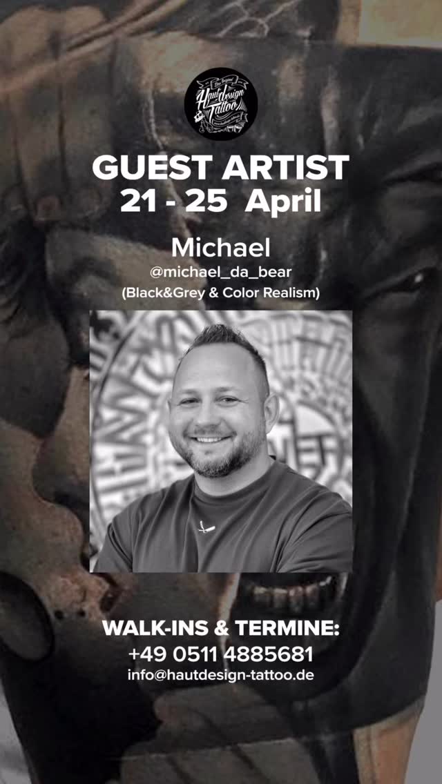 🚨RETURNING GUEST ARTIST🚨
Wer: Michael🇵🇱 / @michael_da_bear
Stil: Black & Grey + Color Realism
By popular demand, Michael is back💫 in the studio and eager to tattoo! So now’s the time to book your appointment📱, talk to him about your idea, and get an awesome ink.🤘🏼
-
Auf vielfachen Wunsch kehrt Michael ins Studio zurück💫 und freut sich schon riesig darauf, wieder zu tätowieren! Vereinbar jetzt einen Termin📱, erzähl uns von deiner Idee und lass dir ein fantastisches Tattoo stechen.🤘🏼
TERMINE:
📥 Instagram DMs
📱 +49 0511 4885681
✉️ info@hautdesign-tattoo.de
-
🗣️Kostenlose Beratung
#HautdesignTattoo ist Mitglied des @dot_e.v
#hannover #langenhagen #tattooartist #GuestArtist
