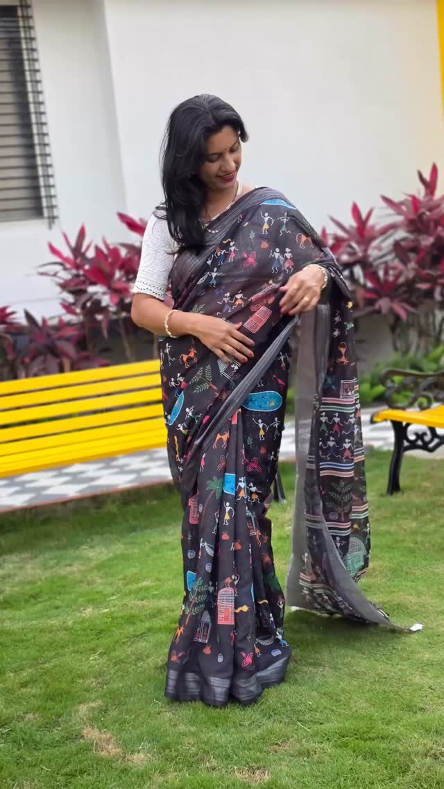 Sakhishrungar presenting Beautiful Varli print saree available 800 on 848-586-0952#onlineshop #sakhishrungar #virelvideo #perfect #onlinesaree