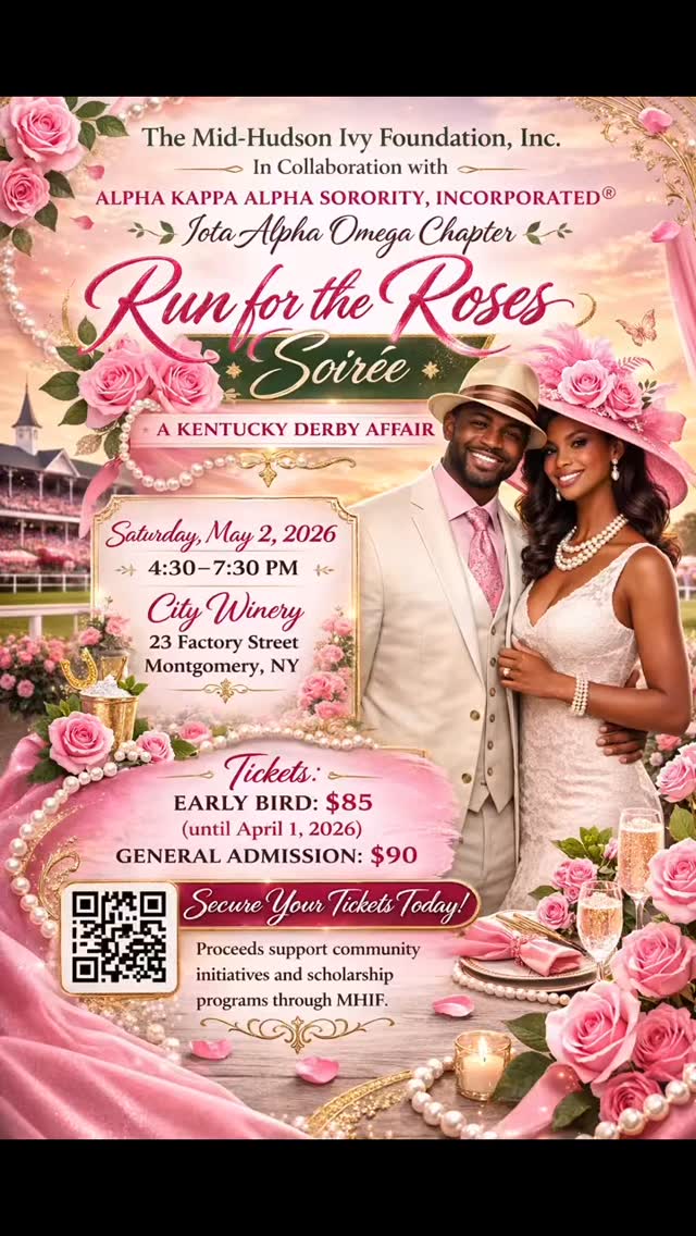 🌸Run for the Roses Soirée: A Kentucky Derby Affair🌸
Join us for an unforgettable evening of elegance, style, and purpose.
The Mid-Hudson Ivy Foundation, Inc., in collaboration with Alpha Kappa Alpha, Sorority Incorporated®️, Iota Alpha Omega Chapter, invites you to celebrate Derby fashion, fellowship, and community impact.
📍 City Winery, Montgomery, NY
🗓️ Saturday, May 2, 2026
⏱️ 4:30 - 7:30 PM
Dress to impress in your finest derby attire: hats, suits, dresses, pearls and roses! 🌹👒💕💚
Enjoy an evening of sophistication while supporting scholarships and community initiatives through MHIF.
✨Link to purchase tickets is in our bio.✨
#alphakappaalphasororityincorporated
#midhudsonivyfoundation
#iotaalphaomega
#scholarship