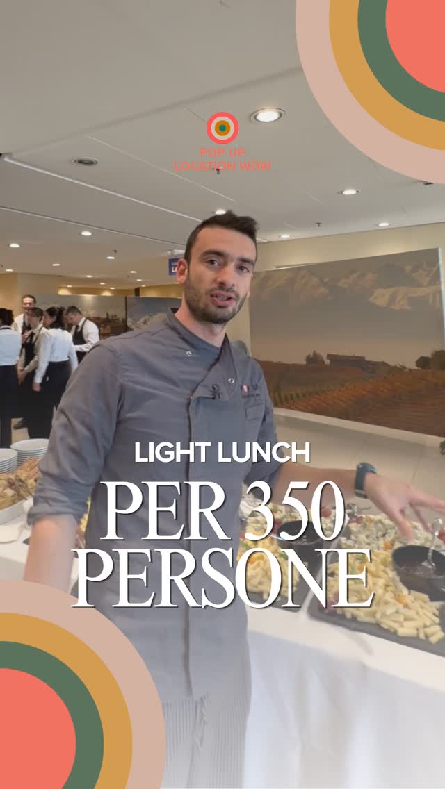 Un light lunch per 350 persone al Centro Congressi Lingotto di Torino.
Dalla proposta internazionale ai grandi classici, fino alle opzioni dedicate a intolleranze e allergie:
ogni buffet è pensato per soddisfare davvero tutti.
Con Pop Up Location Wow scegli un’esperienza costruita su misura per il tuo evento.
📲 +39 3335376855
📩 catering.lw@gmail.com
@altro.agency