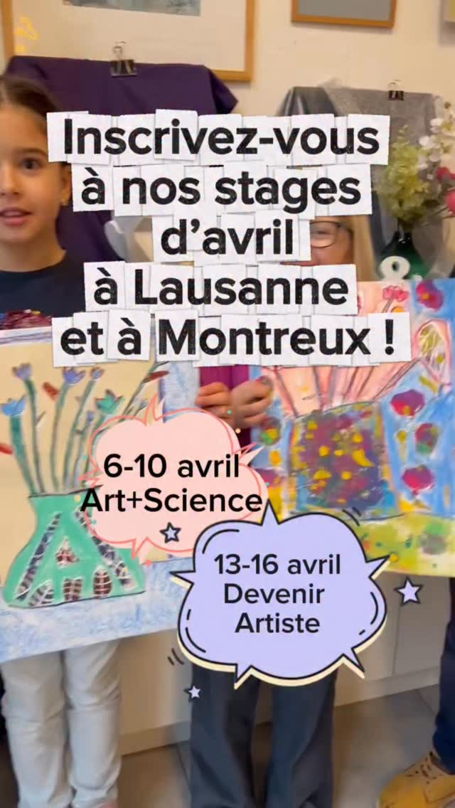 🌸🎨 Chers parents,
Nous avons le plaisir de vous présenter nos stages créatifs Artiloft des vacances d’avril à Lausanne et Montreux !
👧👦 Pour les enfants et adolescents de 7 à 16 ans
✨ Aucune expérience requise — activités adaptées à chaque niveau
—
🧪 Art + Science — 7–10 avril 2026
(Le 6 avril étant le lundi de Pâques, ce stage est proposé sur 4 jours)
En collaboration avec X-Labs, ce stage est un grand favori des enfants depuis plusieurs années 💡
Au programme :
• expériences créatives et scientifiques
• fabrication de papier et de matériel artistique
• projets à la croisée de l’art et de la science
🔬 Une semaine d’exploration, de découvertes et d’inspiration ✨
💰 Tarifs :
• 5 jours complets — 595 CHF
• Demi-journée (5 jours) — 375 CHF
• 4 jours complets (7–10 avril) — 480 CHF
—
🎨 Devenir Artiste — 13–17 avril 2026
Notre programme phare, que les enfants adorent retrouver 😊
Au fil de la semaine :
• bases du dessin et du hachurage
• perspective et composition
• travail de la couleur
• projets créatifs personnalisés
• visites des musées d’art de Lausanne
• bonus : une journée de gravure et d’impression
💰 Tarifs :
• Journée complète (5 jours) — 595 CHF
• Demi-journée (5 jours) — 375 CHF
—
📌 Différents formats de participation sont possibles
🌐 Programme détaillé et inscriptions sur notre site
🔗 https://www.artiloft.ch/campshome
🌷 Nous serons ravis d’accueillir vos enfants dans l’atmosphère créative d’Artiloft ce printemps 🎨