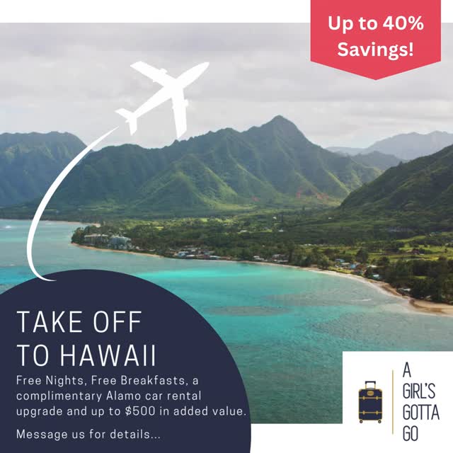 🌺✈️ Takeoff to Hawaii – EXTENDED! ✈️🌺
Good news… this incredible Hawaii offer has been extended! 🌴✨
📅 Book by: April 30, 2026 Travel through: December 18, 2026
Experience the best of the islands from Maui’s golden beaches and Oahu’s iconic coastline to the lush beauty of Kauai and the natural wonders of the Big Island. And in addition, this offer includes:
✔️ Up to 40% savings on select luxury resorts
✔️ Free daily breakfast
✔️ Up to $500 in added value
✔️ Complimentary Alamo car rental upgrade
✔️ Exclusive resort perks & inclusions
This is the perfect opportunity for a seamless, ELEVATED Hawaiian escape, whether you’re planning a honeymoon, family trip, or bucket-list getaway. 🌅
📩 Contact A Girl’s Gotta Go to start planning your island adventure! You won't find these perks if you book direct.
#TravelInStyle #TKO #AGirlsGottaGo #HawaiiTravel #Maui #Oahu #Kauai #BigIsland #LuxuryTravel #TravelDeals