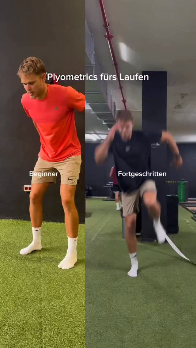 PLYOMETRICS FÜRS LAUFEN //
Plyometrisches Training ist ein zentraler Baustein für effizientes Laufen, da es gezielt die Reaktivkraft und die Fähigkeit des Körpers verbessert, Energie in kurzer Zeit zu speichern und wieder freizusetzen.
Genau das passiert bei jedem Schritt: Muskeln und Sehnen wirken wie eine Feder und ermöglichen eine dynamische, kraftvolle Bewegung nach vorne.
Durch eine sinnvolle Progression – von einfachen, kontrollierten Sprüngen hin zu komplexeren, explosiven Varianten – passt sich das neuromuskuläre System optimal an.
Anfänger entwickeln zunächst Stabilität und Technik, während Fortgeschrittene ihre Schnellkraft und Laufökonomie weiter steigern.
So wird nicht nur die Performance verbessert, sondern auch das Verletzungsrisiko reduziert.