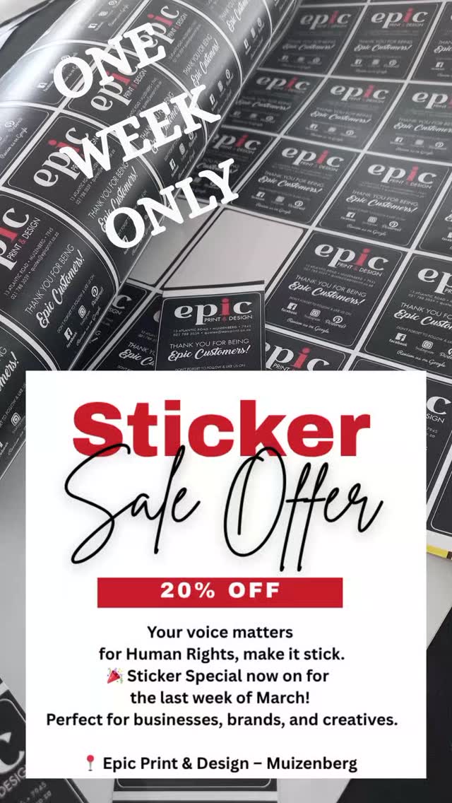 One Week Only Sticker Special #stickers #labels #epicprint #muizenberg