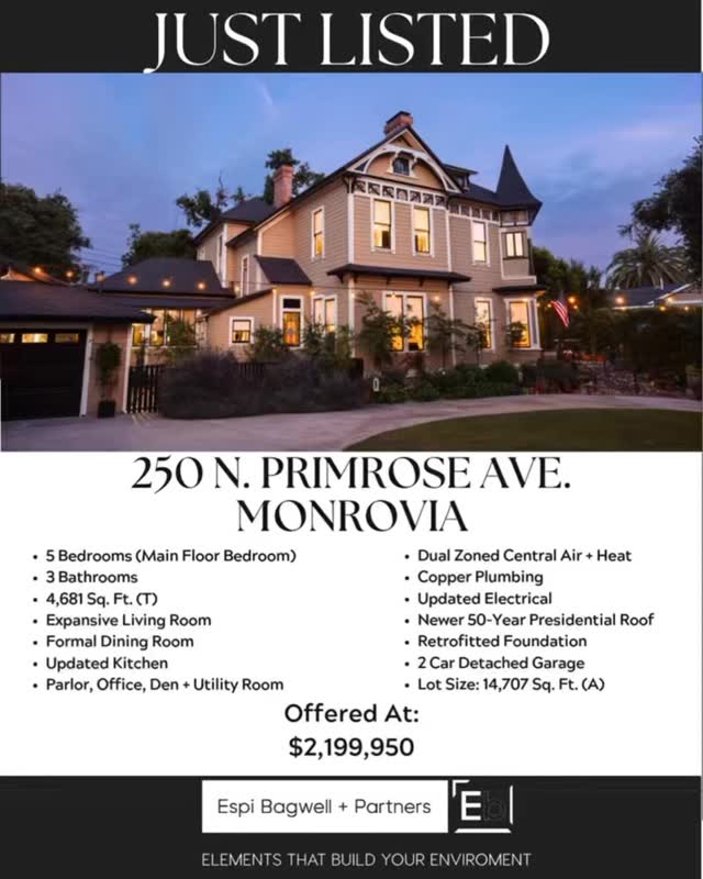 ✨ JUST LISTED ✨
A rare opportunity to own a California Landmark in the heart of Monrovia—a designation that can offer significant property tax savings.
🏡 5 Bed | 3 Bath
📐 4,681 Sq Ft
🌳 14,707 Sq Ft Lot
📍 250 N. Primrose Ave.
💰 Offered at $2,199,950
DM for a showing 📩
#JustListed #MonroviaRealEstate #CaliforniaLandmark #HistoricHomes #LuxuryListing