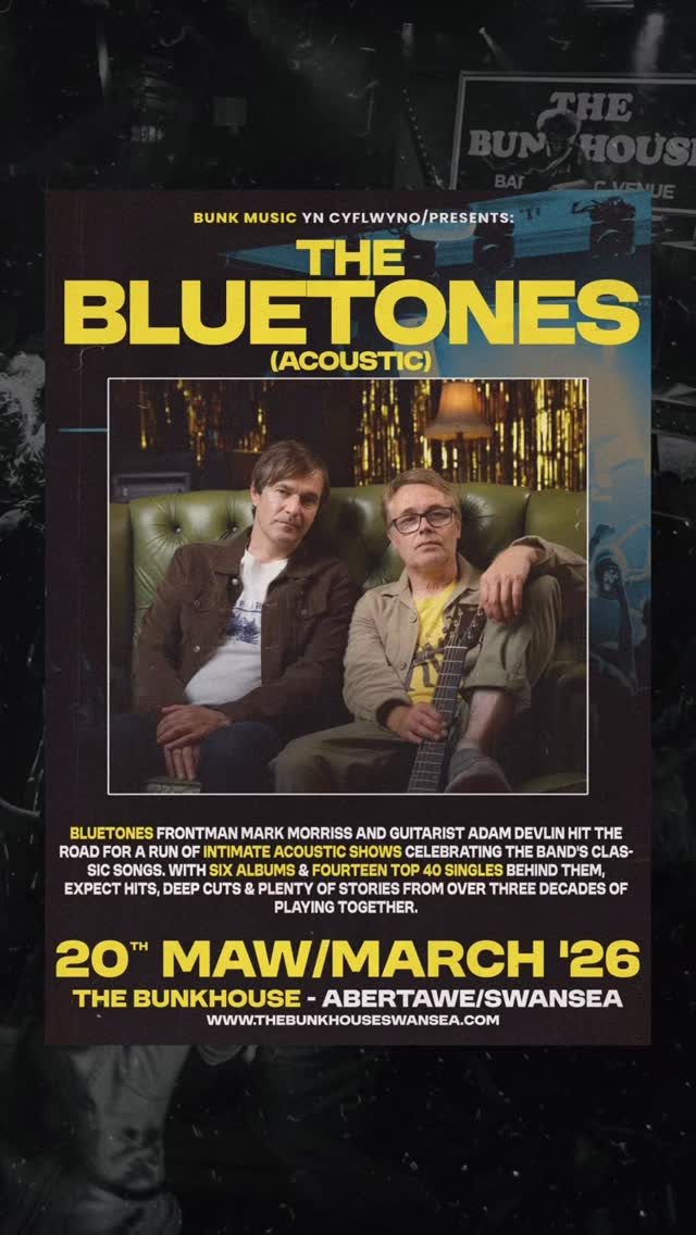 ððŒðð ðððŸðððð!
FRIDAY: ððð ððððððððð (ACOUSTIC SET)
The Brit-pop legends join us tomorrow for a special acoustic performance! ð¥
Part of the definitive indie-rock sound of the 90s, @thebluetonesofficialuk have achieved 3 Top 10 albums and 14 Top 40 singles. Hear the classics up-close at this intimate show.
Joined by special guests:
⢠THE VANITIES - Electro-rock (Cardiff) @thevanities2001
ð Doors 18.00
GET TICKETS †thebunkhouseswansea.com / Link in Bio