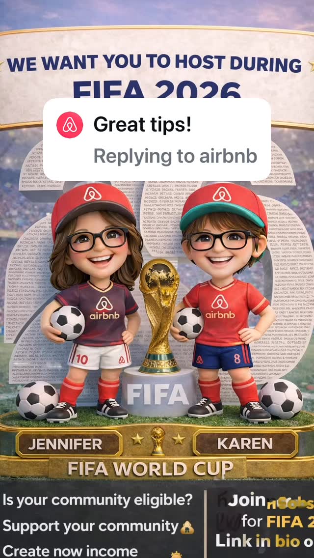 How to be a nimble FIFA Host by learning and sharing tips and strategies with their guests.
We have four webinars this weekend.
Saturday March 21at 11:00 am EST 8:00 am PST
https://events.zoom.us/ev/Au9acVn8cv2XWVLmZ7TVDOUL7GuSnyo55L29rS3vTPgTVI9pABWQ~Ag_WVD8ADQu7171PxUORYKMEpVhnHiKbvvRFBcaQHHs7mYqZ5swiWxOwKA?lmt=1768420610000
Saturday March 21 at 12 NOON EST 9:00 am PST
https://events.zoom.us/ev/AphKHPHYwS4yTmTsaYHkD40JfL9PHO03asfDafottGEPfFTpWoJj~AqnVCCuNScdh4HsBxHKZnEEAZGt8hg-oyNukj1wdjv42LgjY8mKpkkKa4w?lmt=1768420696000
Sunday March 22 9:00 AM EST 6:00 am PST
https://events.zoom.us/ev/AphKHPHYwS4yTmTsaYHkD40JfL9PHO03asfDafottGEPfFTpWoJj~AqnVCCuNScdh4HsBxHKZnEEAZGt8hg-oyNukj1wdjv42LgjY8mKpkkKa4w?lmt=1768420696000
Sunday March 22 6:00 pm EST 3:00 pm PST.
https://events.zoom.us/ev/AhI76sly9QPfMwLgguKJSuBJGiasFc7MOLaYsM2yPpXy0qSCyDLh~Ak4YiSF4zCUouOjjjnRlhnTBQoKk8zCWYwrs-_Y-AL6BzmuIK39he9Lsmg?lmt=1768424682000#airbnb #airbnbsuperhost #fifa #airbnbfifa2026