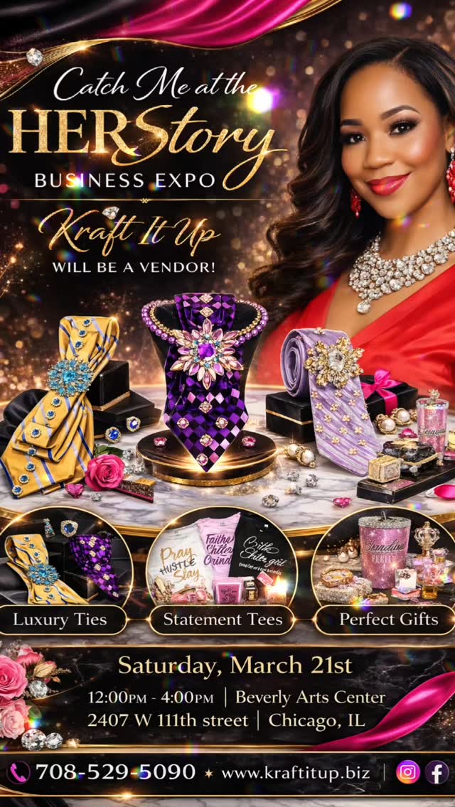 ✨ It’s HER season. ✨
Catch Kraft it Up at the HerStory Business Expo 💖
Where luxury meets creativity 👔💎
We’re bringing:
✨ Custom Luxury Ties
✨ Statement Tees
✨ Perfect Gifts & More
Pull up, shop, and support ✨
You don’t want to miss this.
📍 Beverly Arts Center
🗓 Saturday, March 21st
⏰ 12PM – 4PM
See you there 💕👑
#KraftItUp #HerStoryExpo #WomenInBusiness #ShopBlackOwned #LuxuryStyle ChicagoEvents