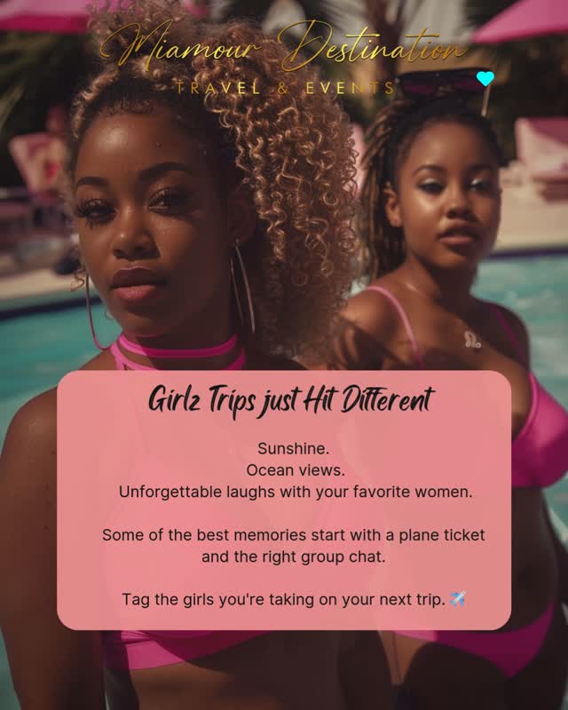 🌴✨ Girls Trips Just Hit Different ✨🌴
There’s something special about traveling with your girls. The laughs are louder, the memories are unforgettable, and the moments turn into stories you’ll talk about for years.
From beach sunsets and brunch dates to late-night conversations and exploring new places together… girls trips are more than vacations — they’re experiences.
Whether it’s Mexico, Jamaica, Greece, or Dubai, the only thing missing is the group chat turning into a boarding pass. ✈️
Tag the friends you need to plan a trip with and let’s make it happen.
#GirlsTrip
#TravelWithFriends
#GirlsWhoTravel
#LuxuryGirlsTrip
#TravelWithMiamour