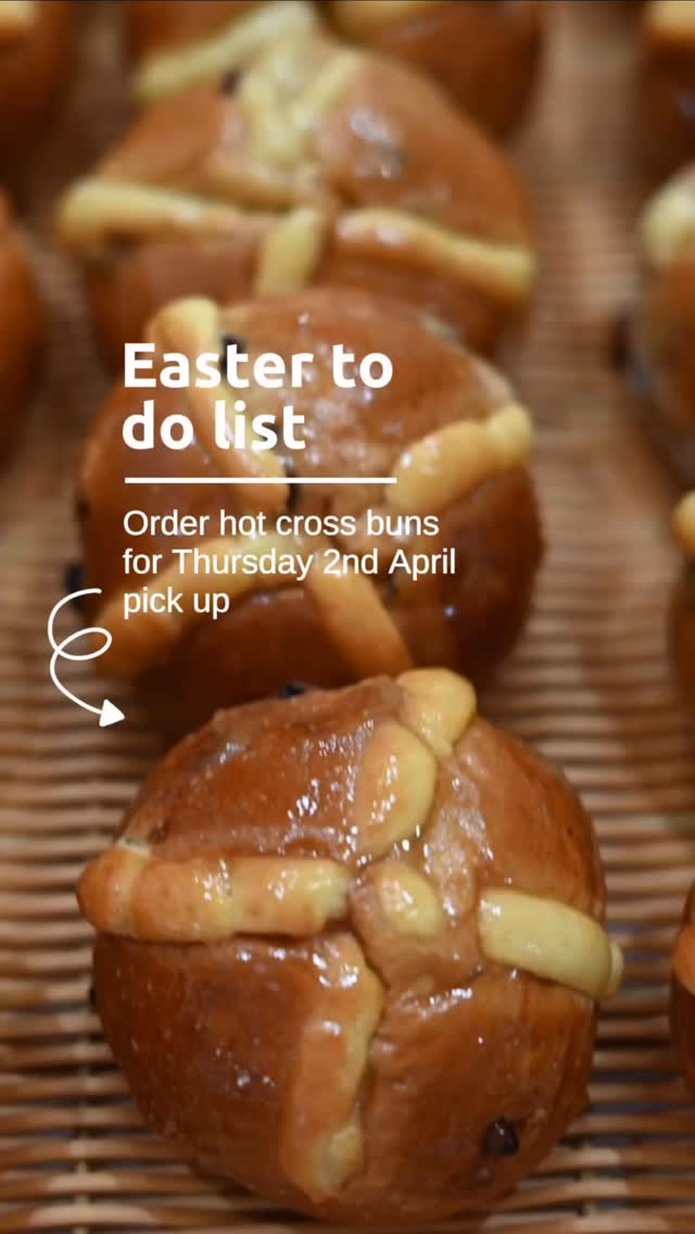 Easter to-do list ✔️
Order hot cross buns! Pre-orders are now open for Thursday 2 April pickup.
Choose from classic hot cross buns or mix a box with our special varieties:
Vanilla custard
Pistachio
Biscoff
Chocolate
Almond
Cinnamon
Pre-order details:
Cut off: Tuesday 31 March
Minimum order: Half a dozen
To order, pop in store, call the bakery on 02 6280 8001 or email info@theflutebakery.com.au