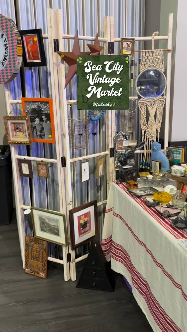Set up and ready for a great day at the Sea City Vintage Market at Mulcahy’s. Stop by say hi and find some treasures!