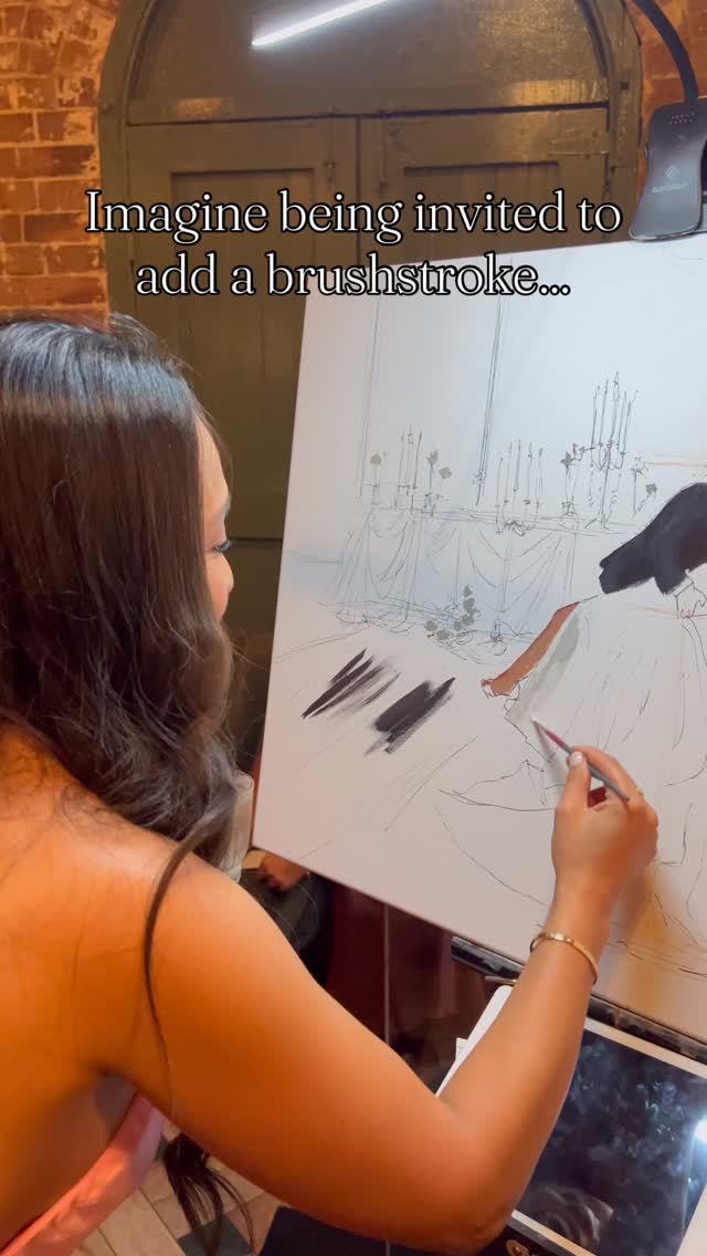 Imagine being invited to leave your mark on your friend’s wedding painting 🎨
In our Interactive Platinum package, guests guided to add a delicate brushstroke - becoming part of the artwork while the couple’s portrait is carefully crafted.
Would you say yes to the brush? ✨