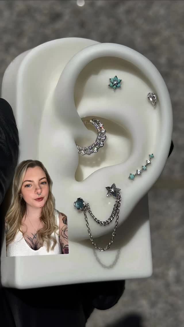 Stepping into spring with this gorgeous curation
White gold, turquoise and sparkles ✨
Save this for inspo for your next piercing